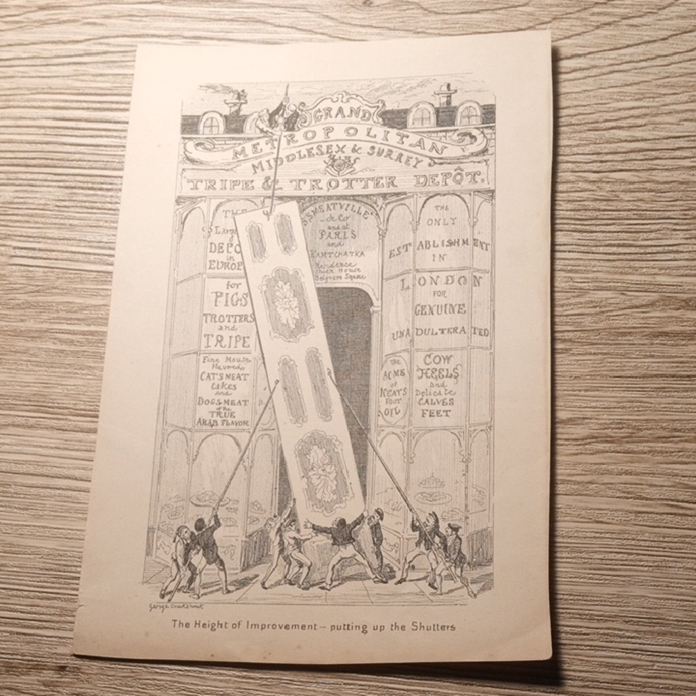 "The Height of Improvement - pulling up the Shutters" by George Cruikshank